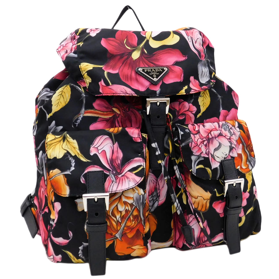 【百貨店SALE】【中古】新品負けず劣らず プラダ 背嚢 1BZ811 マルチ色つや系 ナイロン 花柄 御洒落 レディース PRADA [貨物輸送無料]