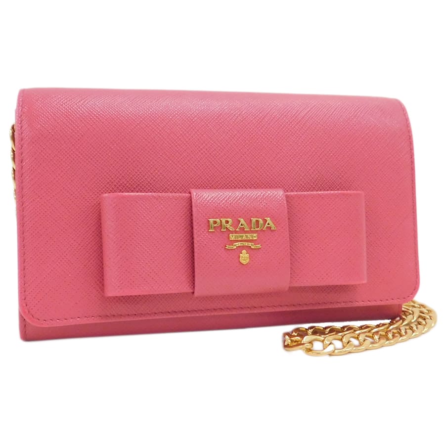 【中古】新品同様 プラダ チェーンウォレット 1M1437 ピンク系 レザー サフィアーノ お洒落 可愛い PRADA [送料無料]