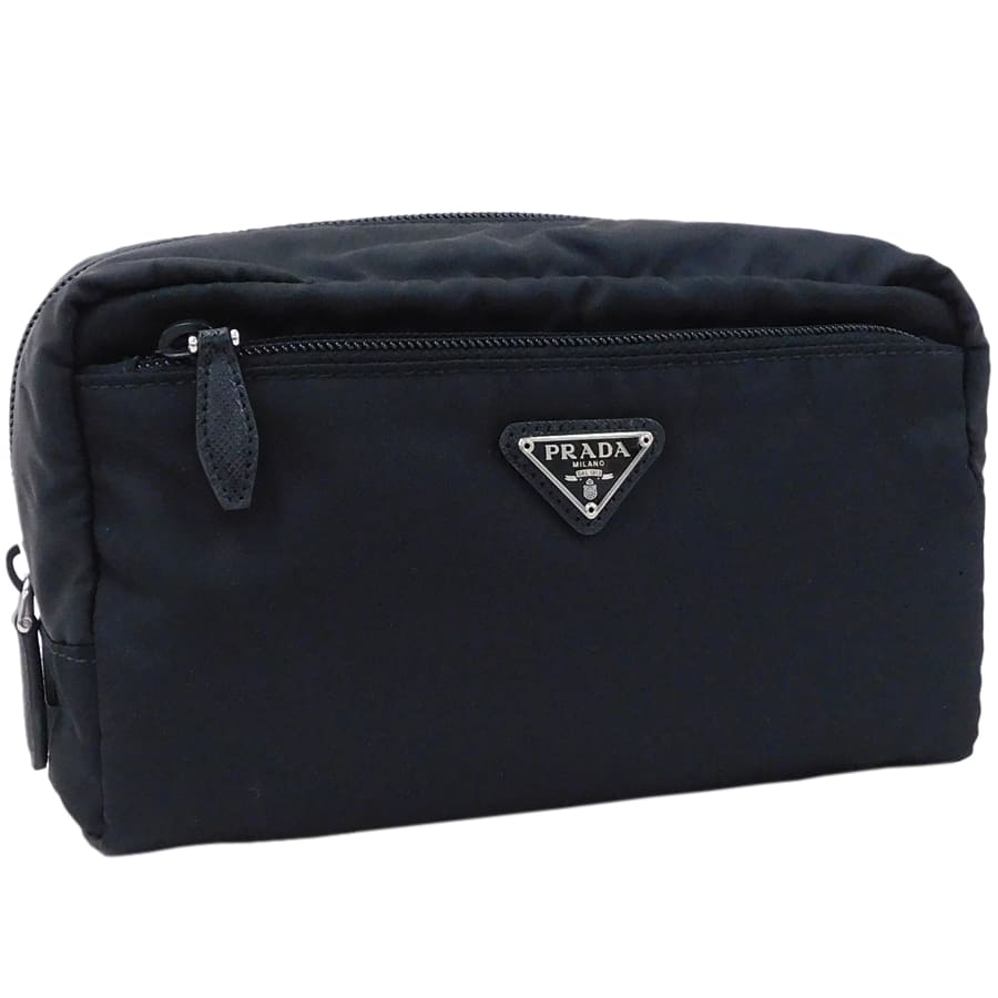 【中古】プラダ ポーチ クラッチバッグ 1NE394 ブラック系 ナイロン リナイロン シンプル お洒落 PRADA [送料無料]