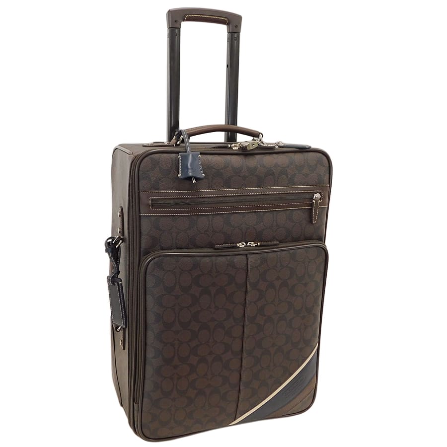 【中古】コーチ キャリーバッグ 77205 ブラウン系 PVC&times;レザー シグネチャー 旅行 出張 お洒落 COACH[送料無料]｜ブランドリサイクルストアスマイル