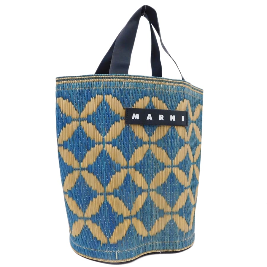 【中古】新品同様 マルニ ハンドバッグ ベージュ&times;ブルー系 イグサ マル二マーケット お洒落 MARNI[送料無料]｜ブランドリサイクルストアスマイル