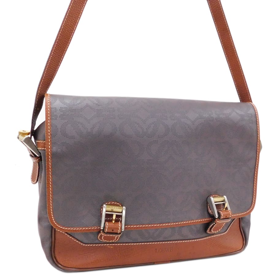 【中古】ロエベ ショルダーバッグ 赤銅色系 PVC×なめし革 アナ瓦 御洒落 お出掛け LOEWE[貨物輸送無料]
