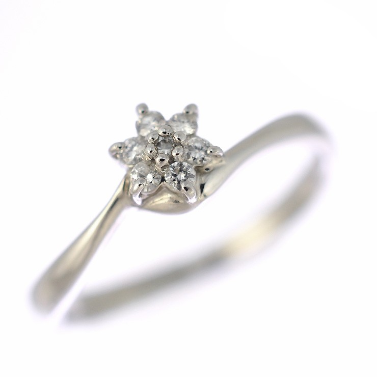【中古】プラチナ900 リング レディース ダイヤモンド 10.5号 花 [美品][送料無料]