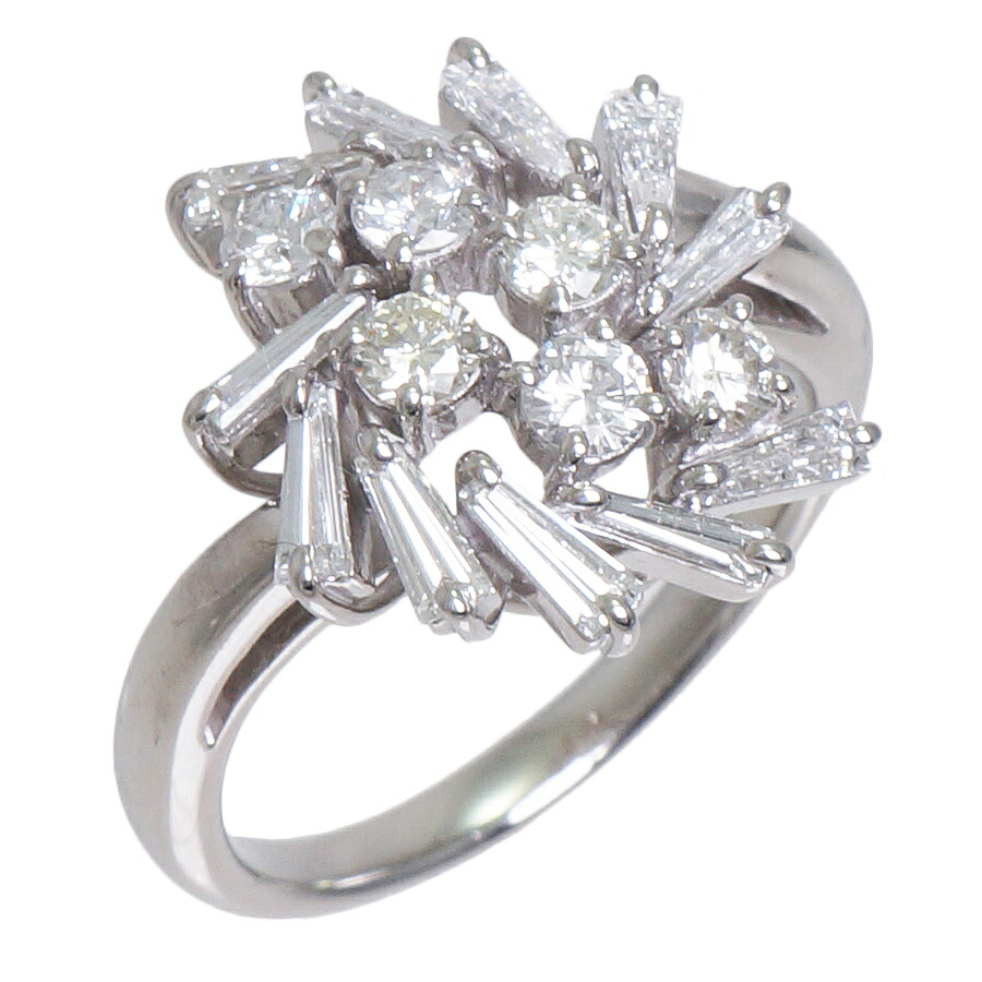 【中古】リング プラチナ900 ダイヤモンド 0.62ct 0.58ct 14号 8.0g フラワー 花 レディース ジュエリー [送料無料]