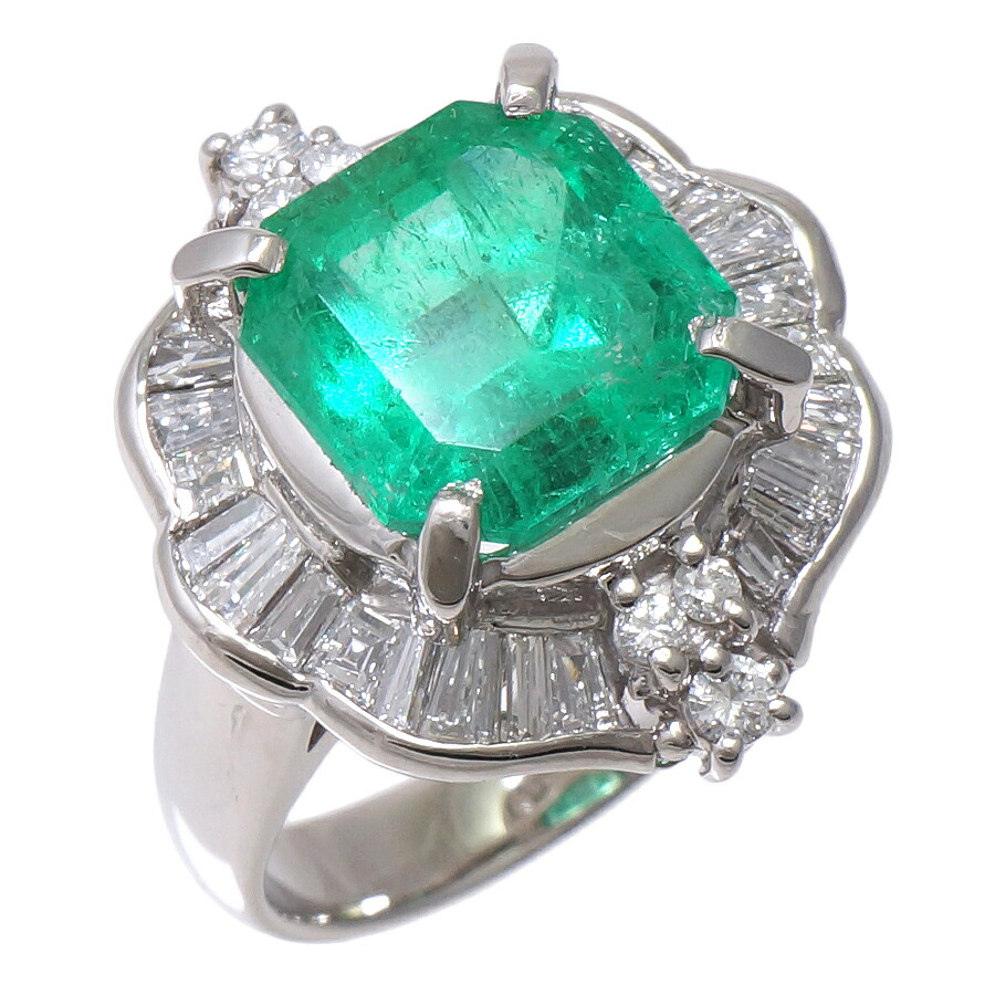 【中古】リング プラチナ900 エメラルド 4.18ct ダイヤモンド 1.10ct 12号 12.6g 鑑別書付き レディース ジュエリー [送料無料]