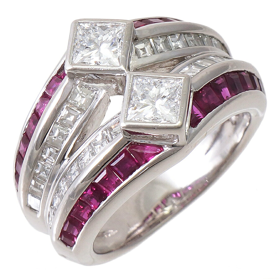 【中古】リング プラチナ900 ルビー 1.23ct ダイヤモンド 0.77ct 0.63ct 8号 12.0g レディース ジュエリー [送料無料]