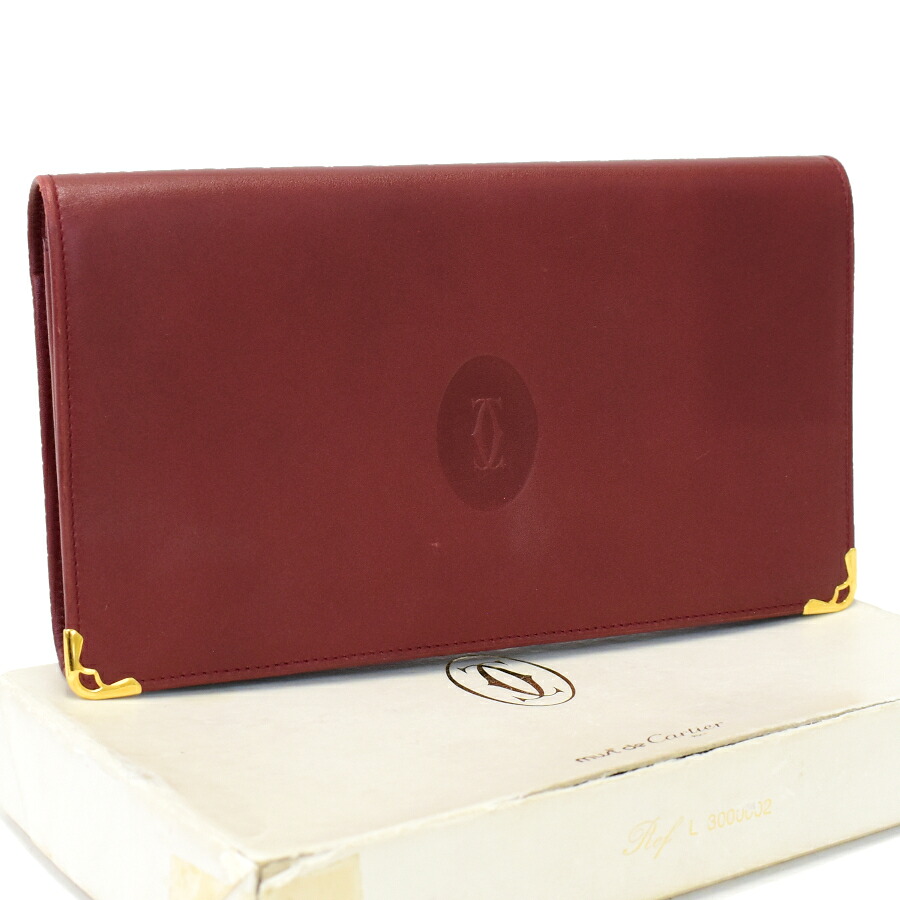 【中古】カルティエ ガマ口長財布 マストライン レディース レザー ボルドー Cartier[送料無料]