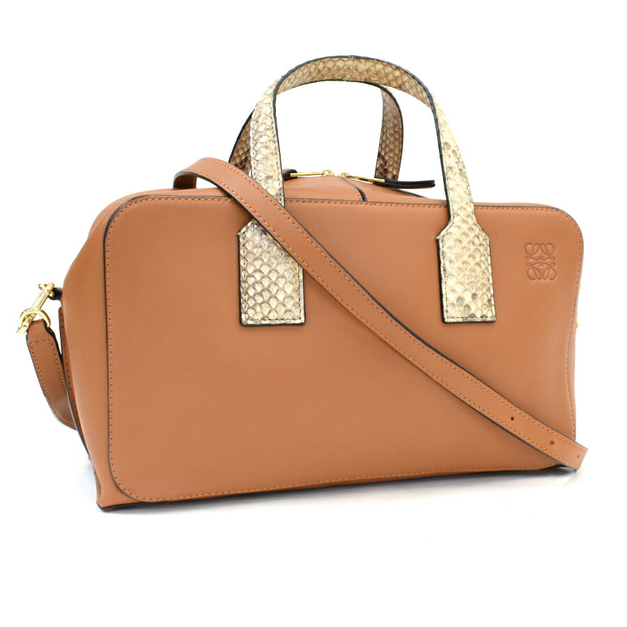 【中古】ロエベ 2wayバッグ ゴヤ ショルダー レディース ブラウン レザー×パイソン ゴールド金具 LOEWE[美品][送料無料]