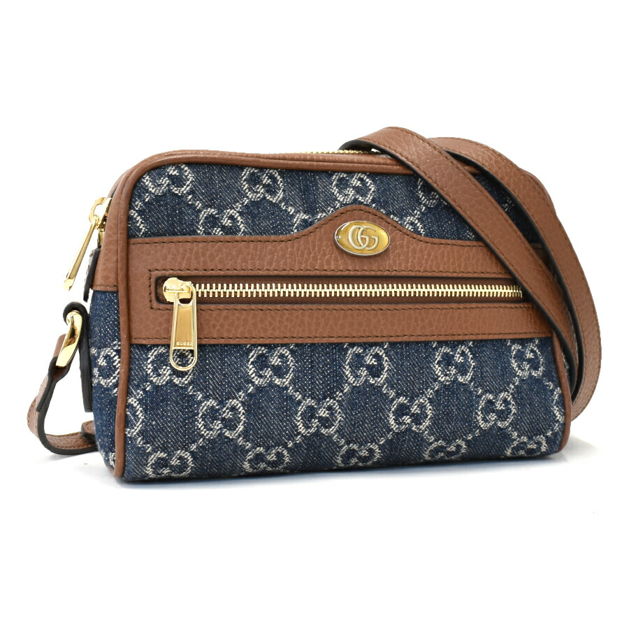 【中古】グッチ ショルダーバッグ オフィディア 517350 GGジャガード デニム ネイビー×ブラウン GUCCI[送料無料]
