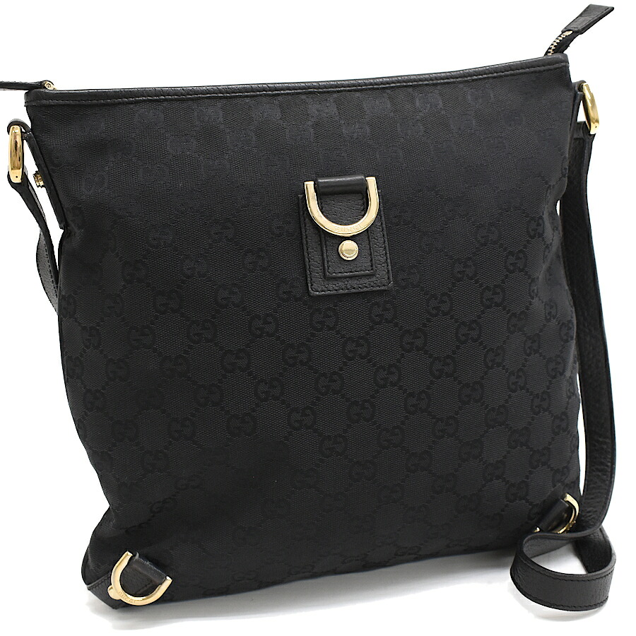 【中古】グッチ ショルダーバッグ 131326 GG帆布 黒いこと 曲がった掛け しろがね色金具 GUCCI[貨物輸送無料]