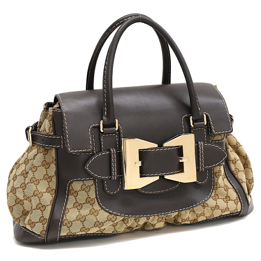 【中古】グッチ ハンドバッグ クイーン 189883 GGキャンバス レザー ベージュ×ダークブラウン ゴールド金具 GUCCI[送料無料]