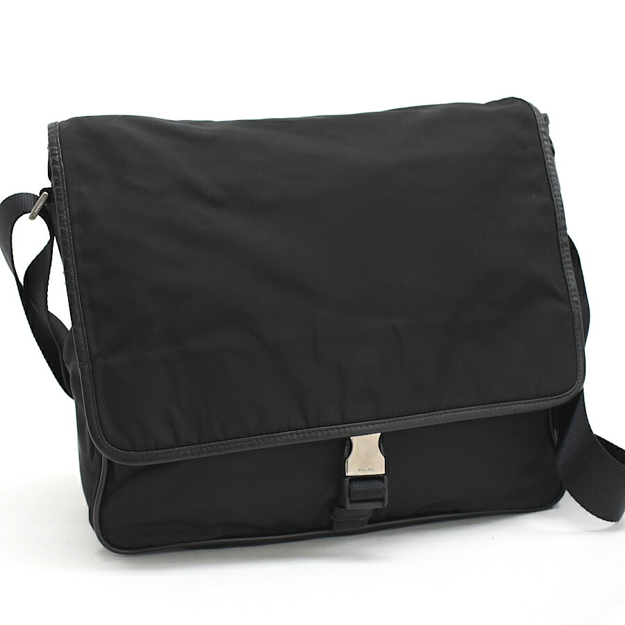 【中古】プラダ ショルダーバッグ V158 ナイロン ブラック シルバー金具 PRADA[送料無料]