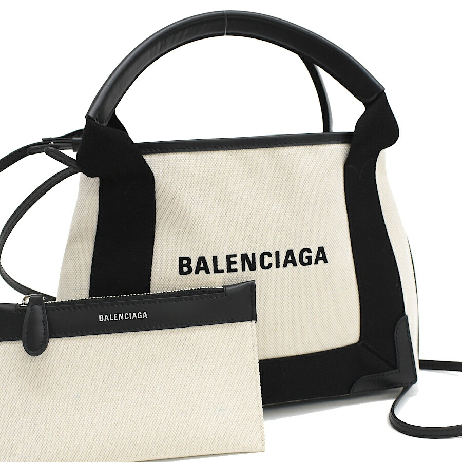 【中古】新品同様 バレンシアガ 2wayバッグ ネイビーカバスXS 390346 キャンバス ホワイト&times;ブラック BALENCIAGA[美品][送料無料]｜ブランドリサイクルストアスマイル