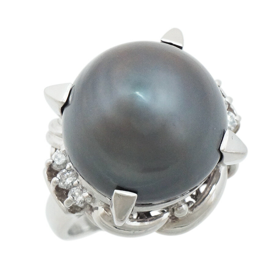 【中古】リング プラチナ900 黒蝶真珠 ブラックパール ダイヤモンド 0.16ct 14.5号 鑑別書付き レディース ジュエリー [送料無料]