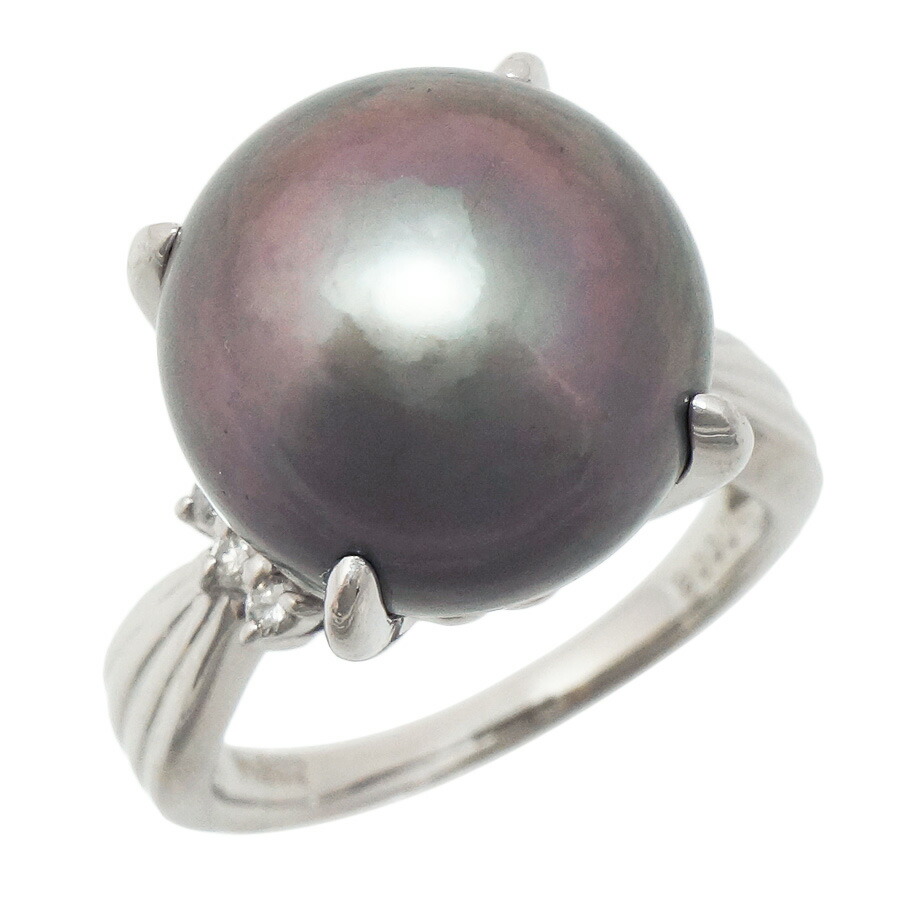 【中古】リング プラチナ900 黒蝶真珠 ブラックパール ダイヤモンド 0.08ct 11.5号 レディース ジュエリー [送料無料]｜ブランドリサイクルストアスマイル