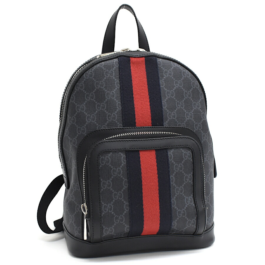【中古】グッチ 背嚢 598102 GGスプリーム シェリー酒生産ライン PVC 薄墨色 しろがね色金具 GUCCI[貨物輸送無料]