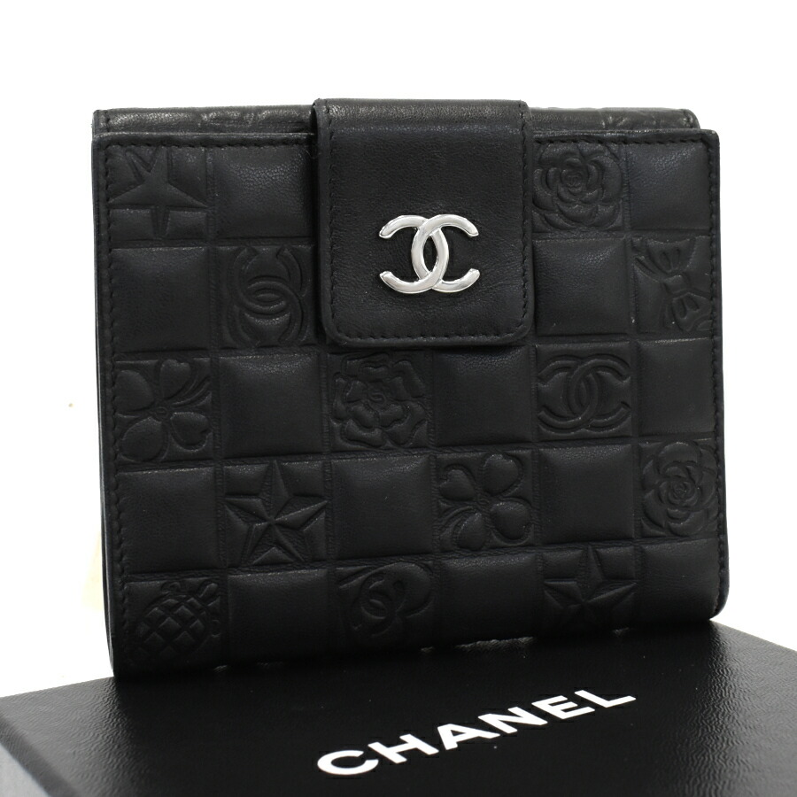 【中古】シャネル コンパクトウォレット A24212 アイコン ココマーク なめし革 黒いこと CHANEL[貨物輸送無料]