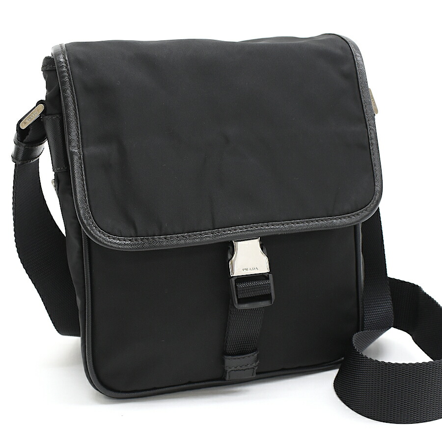 【中古】プラダ ショルダーバッグ ナイロン ブラック シルバー金具 トライアングルロゴプレート PRADA[送料無料]｜ブランドリサイクルストアスマイル