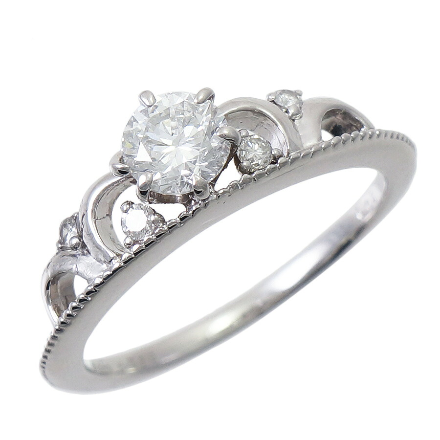 【中古】リング プラチナ900 ダイヤモンド 0.355ct 0.05ct ティアラ 王冠 7号 レディース ジュエリー [送料無料]