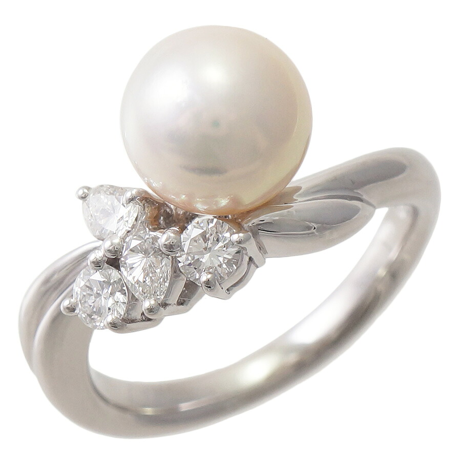 【中古】リング プラチナ900 パール 真珠 ダイヤモンド 0.35ct 11号 鑑別書付き レディース ジュエリー [送料無料]｜ブランドリサイクルストアスマイル