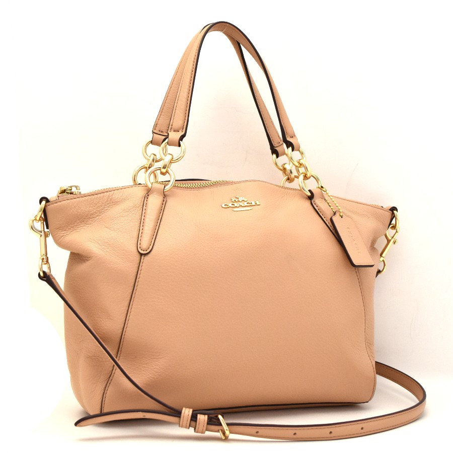中古 コーチ 2wayバッグ ラグジュアリー レディース ぺブルドレザー ピンクベージュ F Coach 送料無料 美品 Fmcholollan Org Mx