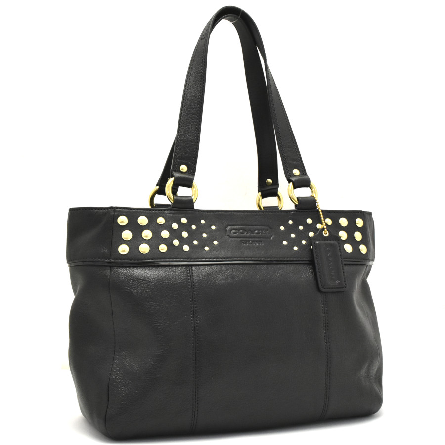 中古 送料無料 美品 バッグ 普段使い バッグ ブランド ブラック 送料無料 美品 バッグ 小物 ブランド雑貨 お出かけ 鞄 トートバッグ コーチ レディース 中古 女性 Coach ブラック 新品同様 送料無料 美品 スタッズイーストウェストスモール レザー F