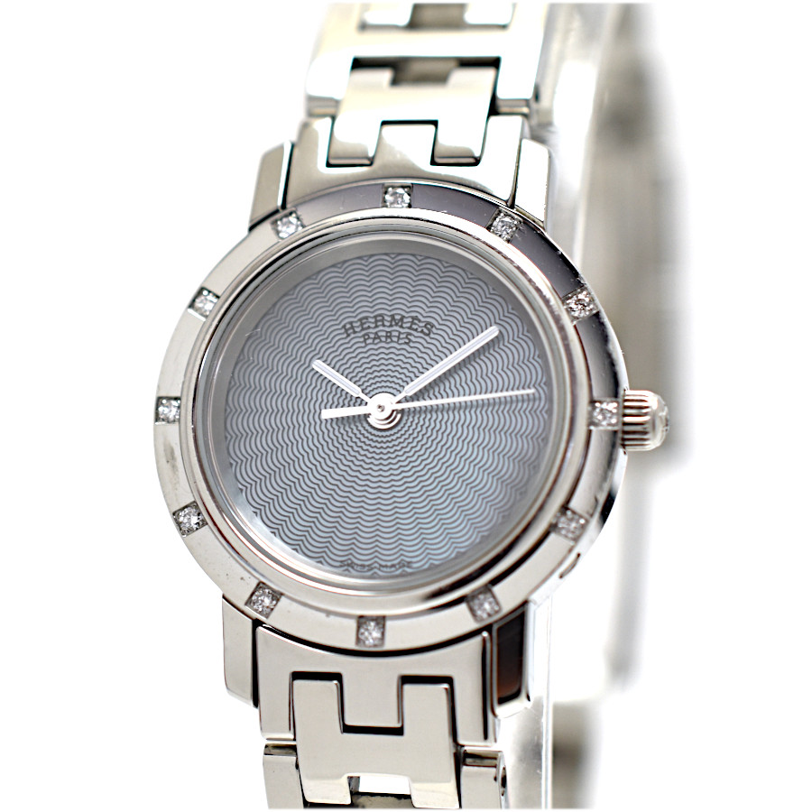 【中古】エルメス 腕時計 クリッパーナクレ 12Pダイヤモンド CL4.230 SS レディース ブラックシェル文字盤 HERMES [美品][送料無料] 59,400円