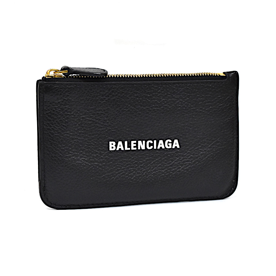 【中古】バレンシアガ 小銭入れ＆カードホルダー レザー 637130 1IZIM 1090 メンズ ブラック BALENCIAGA [美品][送料無料]