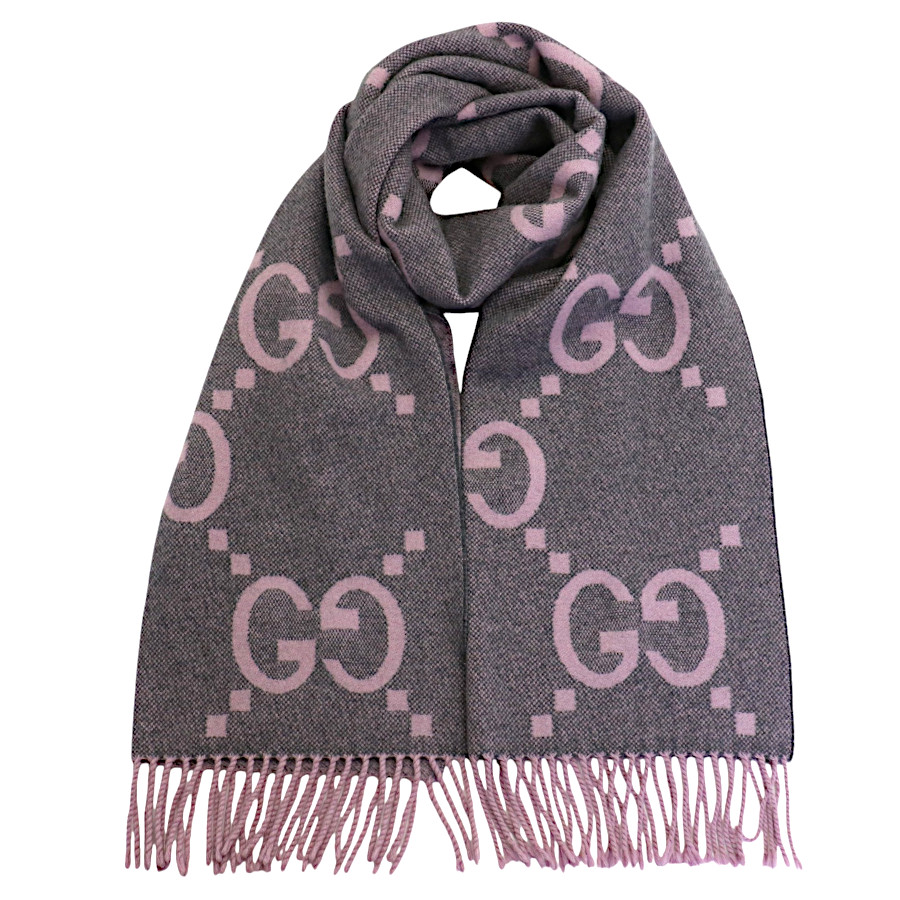 GUCCI ピンク ストール 45x180cm GG グッチ ストール マフラー GUCCI シルク入り GG柄 大判45