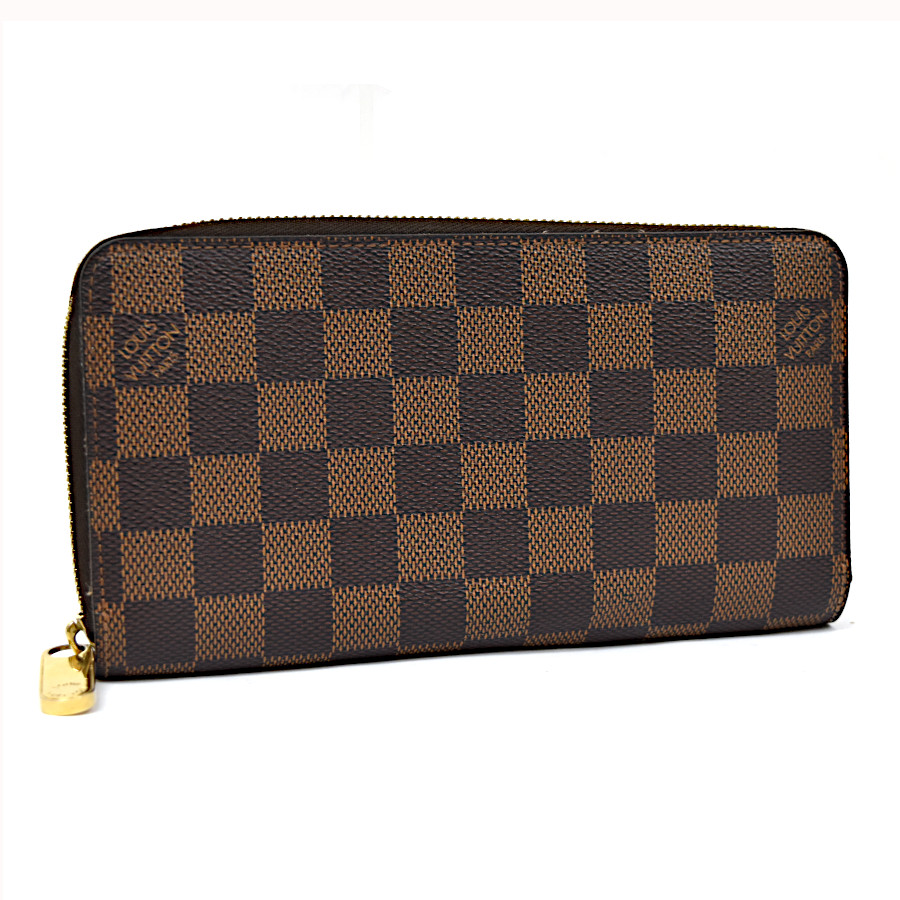 【中古】ルイヴィトン ジッパー長紙入れ ジッピーウォレット ダミエ N60015 帆布×なめし革 赤銅色 LOUIS VUITTON [美品][貨物輸送無料]