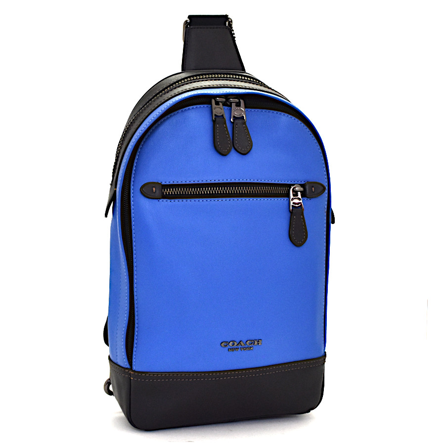 【中古】新品同様 コーチ ボディーバッグ ショルダーバッグ グラハムパック F37598 レザー メンズ ブルー×ブラック COACH [美品][送料無料]