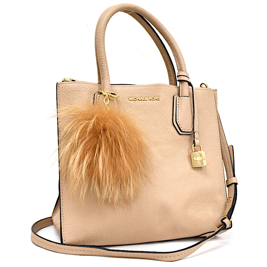 【中古】マイケルコース 2WAYハンドバッグ ファーチャーム レザー レディース ベージュ MICHAEL KORS [美品][送料無料]