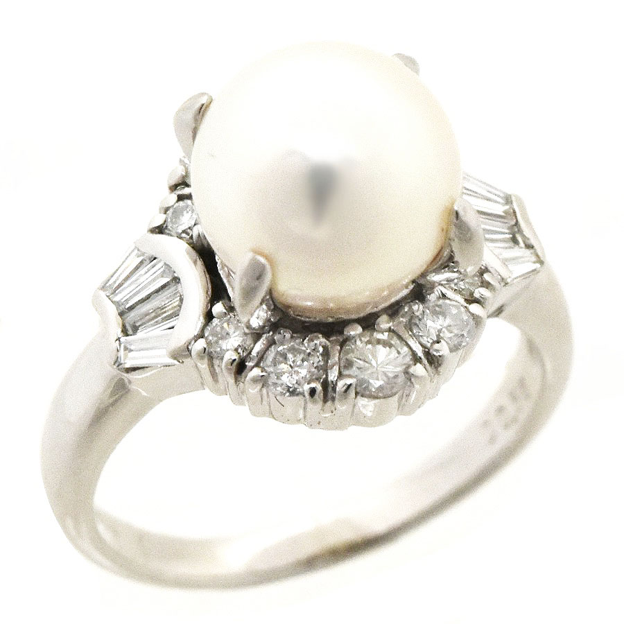 【中古】リング Pt900 パール ダイヤモンド0.56ct サイズ12号 重量9.3g ジュエリー [送料無料][美品]