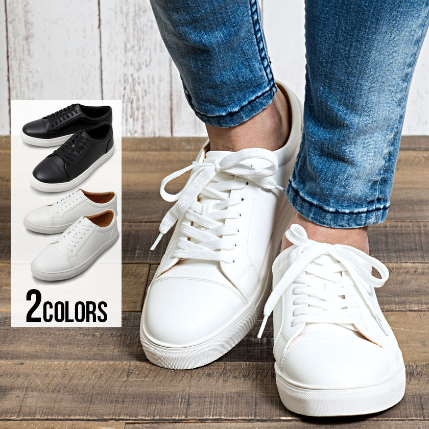 楽天市場 靴 スニーカー メンズ Select Item セレクトアイテム Puレザースニーカー 全2色 返品 交換対象商品 Am シューズ ローカット レースアップ 黒 白 ブラック ホワイト フェイクレザー シンプル カジュアル ストリート フォーマル Bitter系 ビター系 春