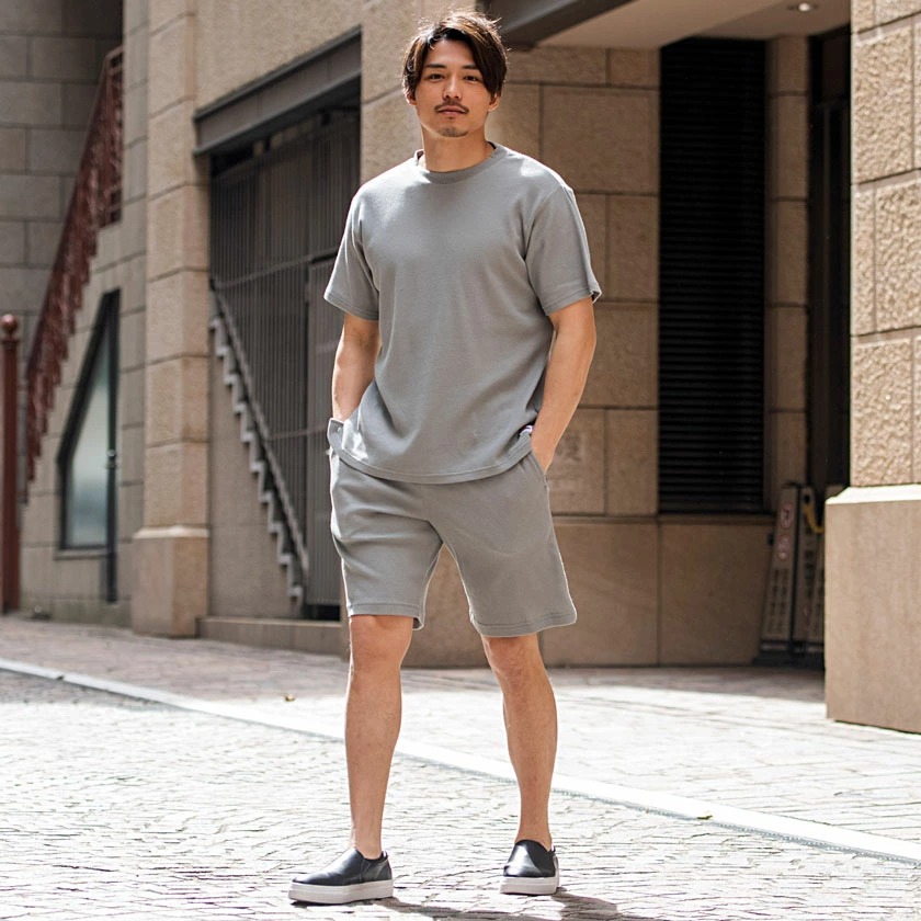 Fruit Of 代 30代 40代 50代 Loomワッフルルームウェアセット The Tシャツ カジュアル スポーツ セットアップ ハーフパンツ パンツ ファッション プレゼント メンズ リモート ワンマイルウェア 上下セット 全4色 部屋着 無地 父の日 白 短パン 黒 マート The