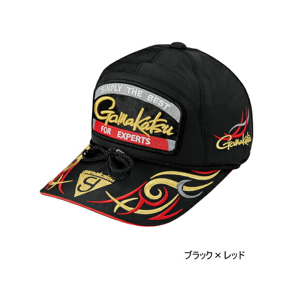 ≪\u002725年3月新商いもの！≫ がまかつ フィッシングキャップ(紋章) GM-9112 黒いこと×赤いこと L大きさ