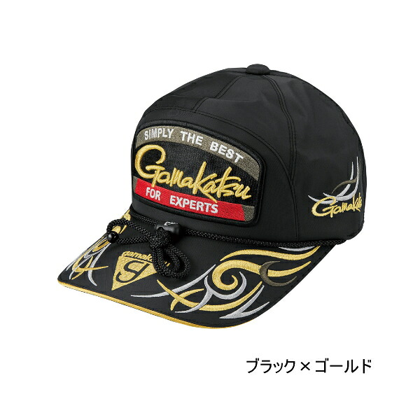 ≪\u002725年9月新商いもの！≫ がまかつ フィッシングキャップ(紋章) GM-9112 黒いこと×ゴールド LL大きさ