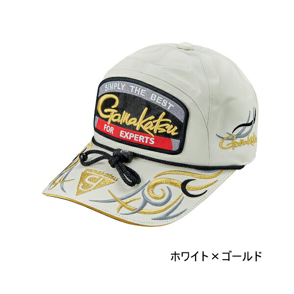 ≪\u002725年9月新商いもの！≫ がまかつ フィッシングキャップ(紋章) GM-9112 白いこと×ゴールド LL大きさ