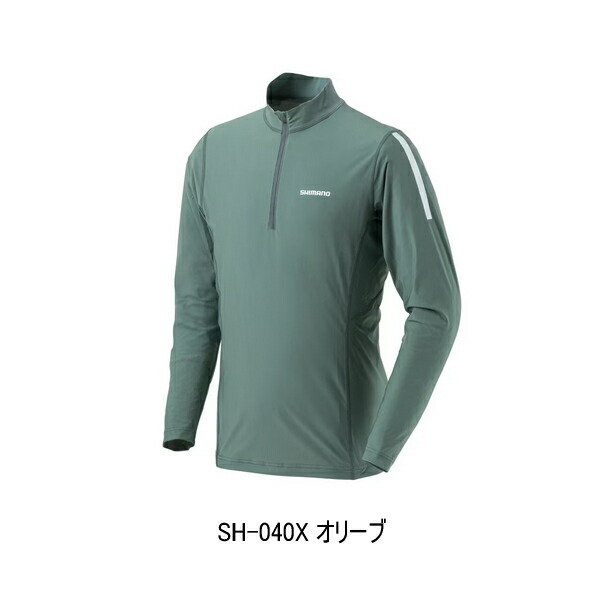 （26年3月新商いもの） シマノ ウォーターリペル ハーフジップシャツ ロング捩り SH-040X オリーブ 2XL大きさ