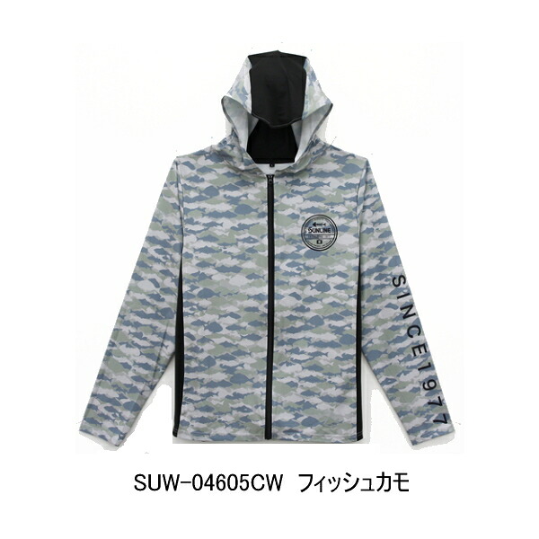 （26年4月新商いもの） サンライン BUG OFF クイックドライフルジップパーカー SUW-04605CW フィッシュカモ 3L大きさ