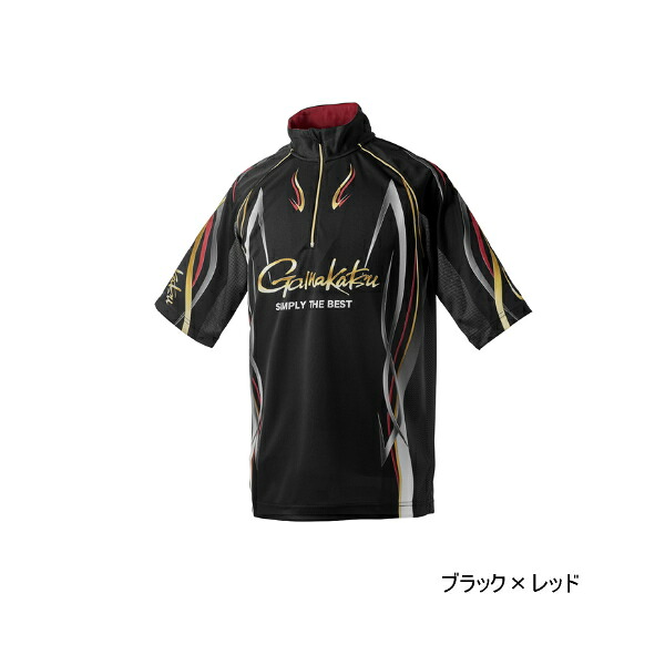 ≪'25年4月新商品！≫ がまかつ 2WAY プリントジップシャツ(半袖) GM-3735 ブラック×レッド LLサイズ