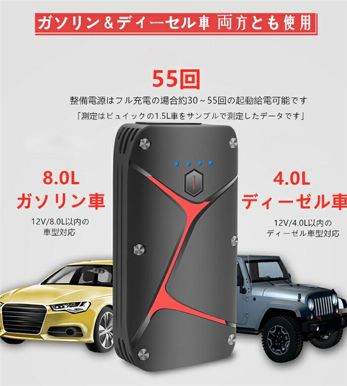 楽天市場 ジャンプスターター 車用 エンジン スターター バッテリー 上がり 000mah ガソリン車 ディーゼル車 対応 Led緊急ライト 水中照明 Sos照明 モバイルバッテリー機能 急速充電対応 Type C急速充電 専用ケース付き 送料無料 Slub