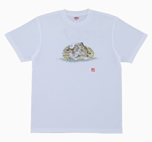 【1枚なら郵便（290円）OK】手描き友禅Tシャツ　猫二匹【一点もの】【お取り寄せ】