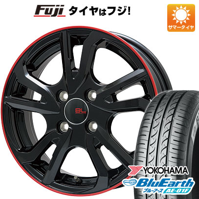 【新品国産車用4穴100】 夏タイヤ ホイール4本セット 165/70R14 ヨコハマ ブルーアース AE-01F ブランドルライン レツィオ グロスブラック/レッドリム 5.5J 14インチ(送料無料)