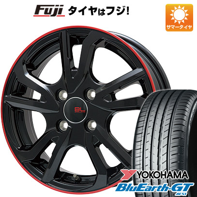 【新品国産車用4穴100】 夏タイヤ ホイール4本セット 175/65R14 ヨコハマ ブルーアース GT AE51 ブランドルライン レツィオ グロスブラック/レッドリム 5.5J 14インチ(送料無料)