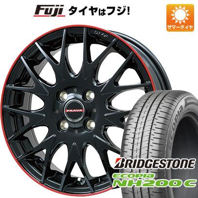 【新品 軽自動車】N-BOX タント スペーシア 夏タイヤ ホイール4本セット 165/55R15 ブリヂストン エコピア NH200 C ビッグウエイ レイシーン プラバ9MJrII グロスブラック/レッドリム 15インチ(送料無料)|フジ スペシャルセレクション