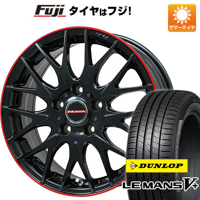 【新品】フリード 5穴/114 夏タイヤ ホイール4本セット 195/55R16 ダンロップ ルマン V+(ファイブプラス) ビッグウエイ レイシーン プラバ9MJrII グロスブラック/レッドリム 6.5J 16インチ(送料無料)