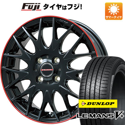 【新品】フリード 5穴/114 夏タイヤ ホイール4本セット 185/65R15 ダンロップ ルマン V+(ファイブプラス) ビッグウエイ レイシーン プラバ9MJrII グロスブラック/レッドリム 6J 15インチ(送料無料)|フジ スペシャルセレクション