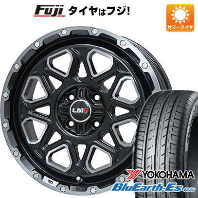 【新品 軽自動車】N-BOX タント スペーシア 夏タイヤ ホイール4本セット 165/55R15 ヨコハマ ブルーアース ES32 レアマイスター LMG モンタグナ(ブラックポリッシュ/ブラッククリア) 4.5J 15インチ(送料無料)