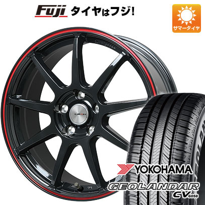 【新品国産車用5穴114.3】 夏タイヤ ホイール4本セット 225/60R18 ヨコハマ ジオランダー CV G058 レアマイスター LMスポーツ LM-QR グロスブラック/レッドライン 7.5J 18インチ(送料無料)|フジ スペシャルセレクション